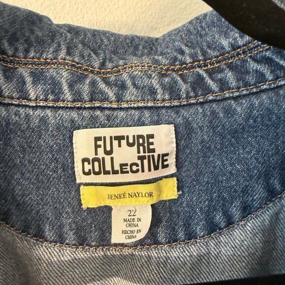 Future Collective x Jenee Nayol-Medium Wash Denim Drop Waist Dress-Size 22 - Picture 2 of 3